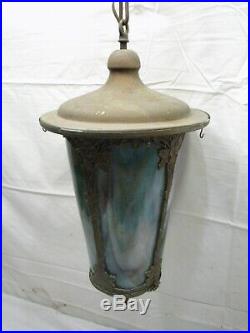 Vintage Brass Slag Rainbow Glass Chandelier Porch Lamp Light Hanging Ornate
