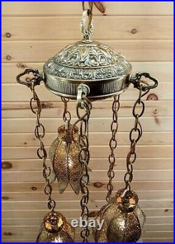 Vintage Brass Tulip Swag Light 5 Tier Hanging Lamp