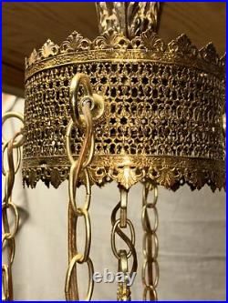 Vintage Brass Tulip Swag Light 5 Tier Hanging Lamp Hollywood Regency Very Good
