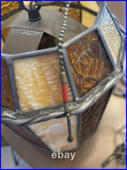 Vintage Brown Tones Mid-Century Glass Hanging Light Swag Lamp