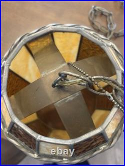 Vintage Brown Tones Mid-Century Glass Hanging Light Swag Lamp