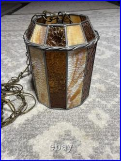 Vintage Brown Tones Mid-Century Glass Hanging Light Swag Lamp