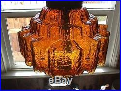 Vintage Brutalist Amber Glass Hanging Swag Globe Lamp Mid Century Kryptonian