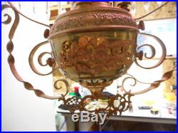 Vintage Bullseye Hobnail Cranberry Glass Victorian Hanging Parlor Lamp