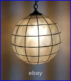 Vintage CAPIZ SHELL Globe Hanging Swag Light Pendant Ball Lamp MCM