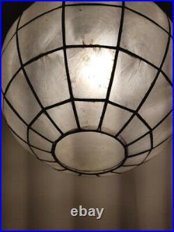 Vintage CAPIZ SHELL Globe Hanging Swag Light Pendant Ball Lamp MCM