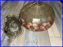 Vintage CAPIZ SHELL Hanging Light Shade Swag Lamp 17 diameter x 9 Chain Pink