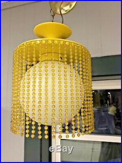 Vintage CEILING LIGHT FIXTURE mid century modern yellow hanging swag lamp 1960s