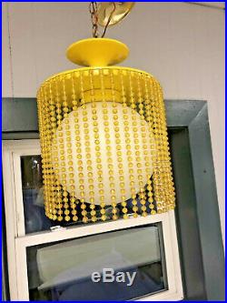 Vintage CEILING LIGHT FIXTURE mid century modern yellow hanging swag lamp 1960s