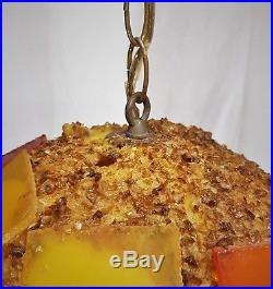 Vintage CHUNKY LUCITE ROCK CANDY Mid Century Hanging SWAG LAMP Light Spaghetti