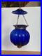 Vintage COBALT BLUE Glass & Brass FAIRY BELL Pumpkin JAR Hanging LAMP India