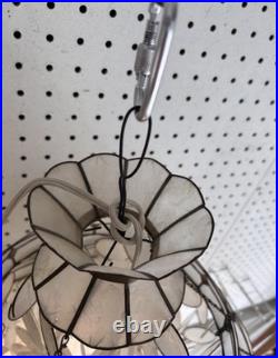 Vintage Capiz Shell 2 Light 3 Tier Chandelier Mid Century Modern Spiral Gold