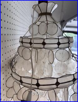 Vintage Capiz Shell 2 Light 3 Tier Chandelier Mid Century Modern Spiral Gold
