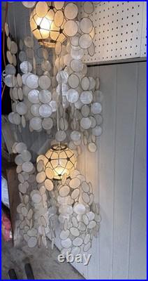 Vintage Capiz Shell 2 Light 3 Tier Chandelier Mid Century Modern Spiral Gold