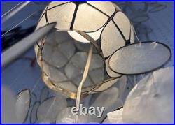 Vintage Capiz Shell 2 Light 3 Tier Chandelier Mid Century Modern Spiral Gold