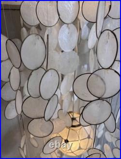 Vintage Capiz Shell 2 Light 3 Tier Chandelier Mid Century Modern Spiral Gold