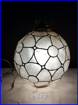 Vintage Capiz Shell Floral Shade Hanging Lamp/Light Ball Swag Mid Century Modern