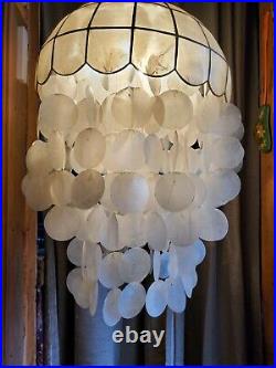 Vintage Capiz Shell Swag Chandelier Hanging Light Lamp Retro MCM Jellyfish Boho