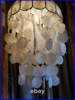 Vintage Capiz Shell Swag Chandelier Hanging Light Lamp Retro MCM Jellyfish Boho