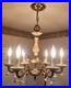 Vintage Capodimonte Italian Spanish Brass Rose Porcelain Chandelier 6 Light Lamp