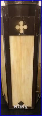 Vintage Cathedral Hexagon Pendant Ceiling Fixture Light/Slag Glass Panels