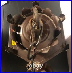 Vintage Cathedral Hexagon Pendant Ceiling Fixture Light/Slag Glass Panels