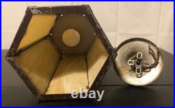 Vintage Cathedral Hexagon Pendant Ceiling Fixture Light/Slag Glass Panels