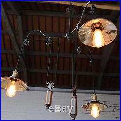 Vintage Ceiling Lamp Loft Pulley Reflector Hanging Light Pendant Chandelier