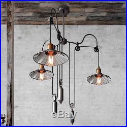 Vintage Ceiling Lamp Loft Pulley Reflector Hanging Light Pendant Chandelier