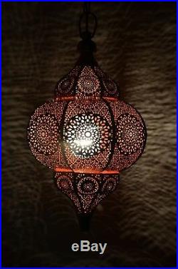 Vintage Ceiling Lamp Pendant Hanging Moroccan Metal Lamp (Gold & Red) 12 x 7.5