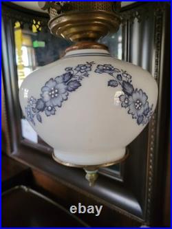 Vintage Ceiling Light Fixture 3 Chain Hanging Globes Blue Floral