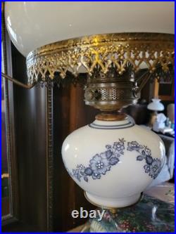 Vintage Ceiling Light Fixture 3 Chain Hanging Globes Blue Floral