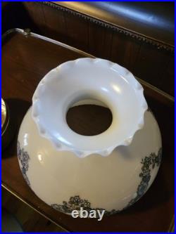 Vintage Ceiling Light Fixture 3 Chain Hanging Globes Blue Floral