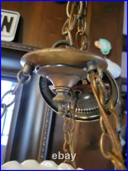 Vintage Ceiling Light Fixture 3 Chain Hanging Globes Blue Floral