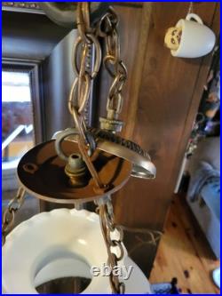 Vintage Ceiling Light Fixture 3 Chain Hanging Globes Blue Floral