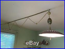 Vintage Ceiling Light Mid-Century Atomic Glass Brass Lamp Hanging 17 1/4 Retro