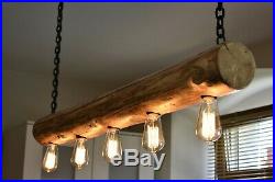 Vintage Ceiling Light Rustic Lamp Round Wood Log Hanging Chandelier HANDMADE