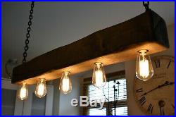 Vintage Ceiling Light Rustic Lamp Wood Hanging Chandelier HANDMADE