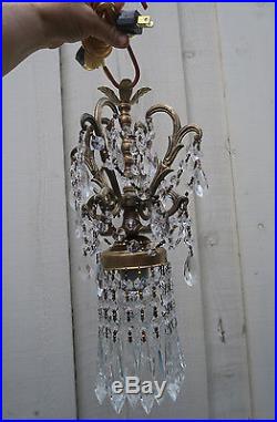Vintage Ceiling lamp ROCOCO crystal glass prism chandelier Brass spelter hanging