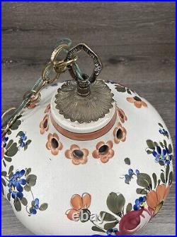 Vintage Ceramic Hand Crafted Italy Floral Hanging Ceiling Light 12 X 11