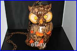 Vintage Ceramic Owl Drip Glaze Pottery Hanging Swag Light Lamp 15 1960's-70's