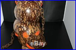 Vintage Ceramic Owl Drip Glaze Pottery Hanging Swag Light Lamp 15 1960's-70's