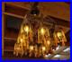 Vintage Chandelier Amber Glass Droplets & Coin Accents -Unique Bohemian Lighting