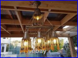 Vintage Chandelier Amber Glass Droplets & Coin Accents -Unique Bohemian Lighting Vintage Chandelier Amber Glass Droplets & Coin Accents -Unique Bohemian Lighting