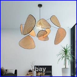 Vintage Chandelier Bamboo Wicker Rattan Pendant Light Hanging Ceiling Lamp