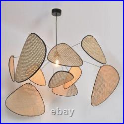 Vintage Chandelier Bamboo Wicker Rattan Pendant Light Hanging Ceiling Lamp