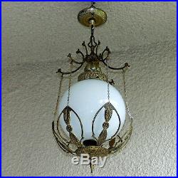 Vintage Chandelier Solid Brass Pendant Swag Single Light Fixture Hanging Lamp