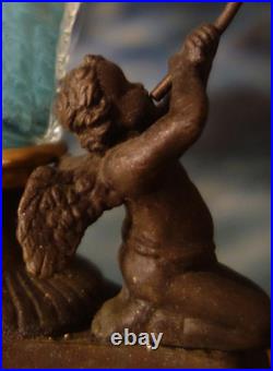 Vintage Chandelier swag Lamp Cherub Trumpet crystal brass Blue glass beaded opal