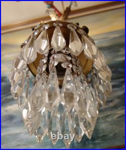 Vintage Chandelier swag Lamp Cherub Trumpet crystal brass Blue glass beaded opal Vintage Chandelier swag Lamp Cherub Trumpet crystal brass Blue glass beaded opal