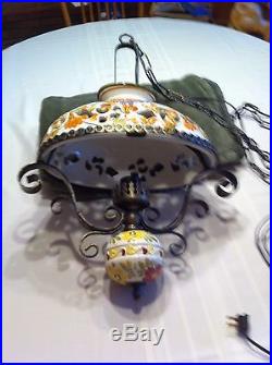 Vintage Chippendale chandelier Swag Hanging Ceiling Lamp Ceramic Kitchen Germany